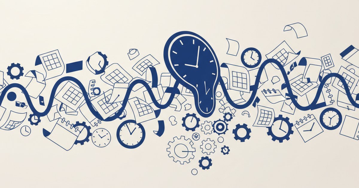Timeline disordinata e pagine di calendario che cadono, simbolo della procrastinazione ADHD