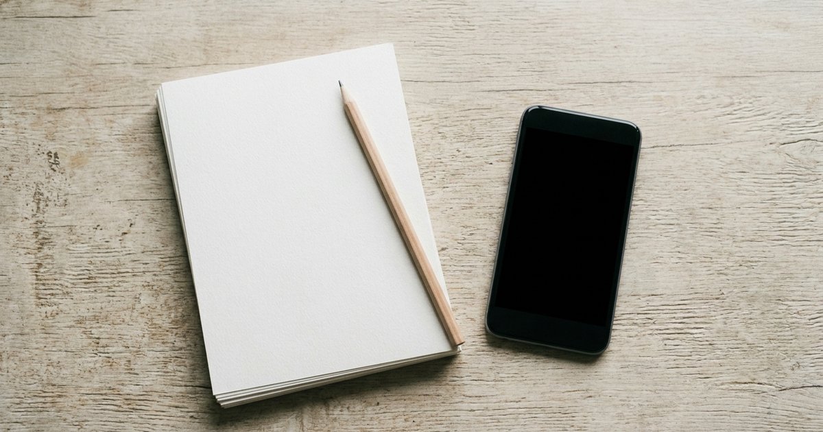 Fogli bianchi, una matita e uno smartphone spento su una scrivania, a illustrare l'aumento delle diagnosi di ADHD raccontato dai numeri