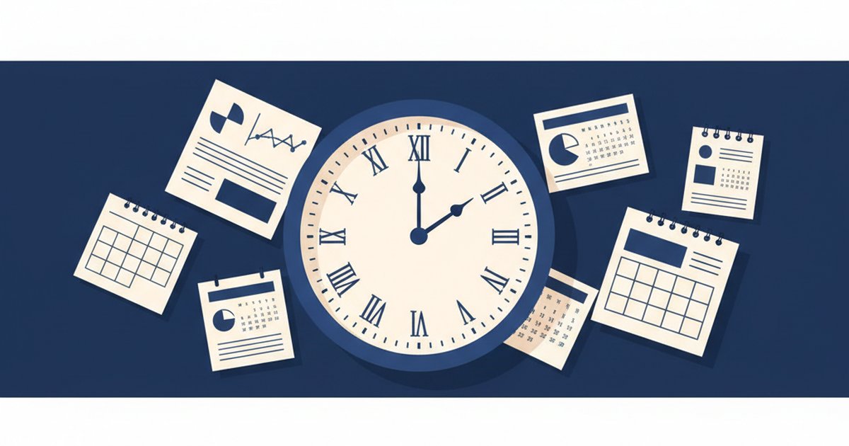 Orologio vintage con pagine di calendario sparse, simbolo della diagnosi ADHD tardiva