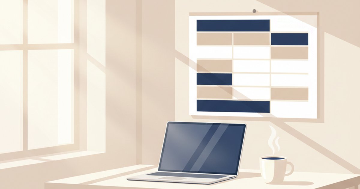 Scrivania da casa organizzata con orologio e blocchi temporali per il lavoro ADHD da remoto