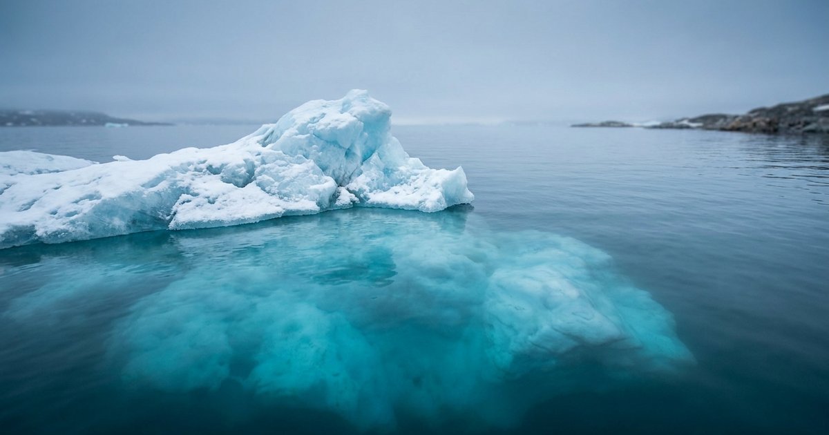 Un iceberg fotografato metà sopra e metà sotto la linea dell’acqua, con la parte sommersa molto più grande
