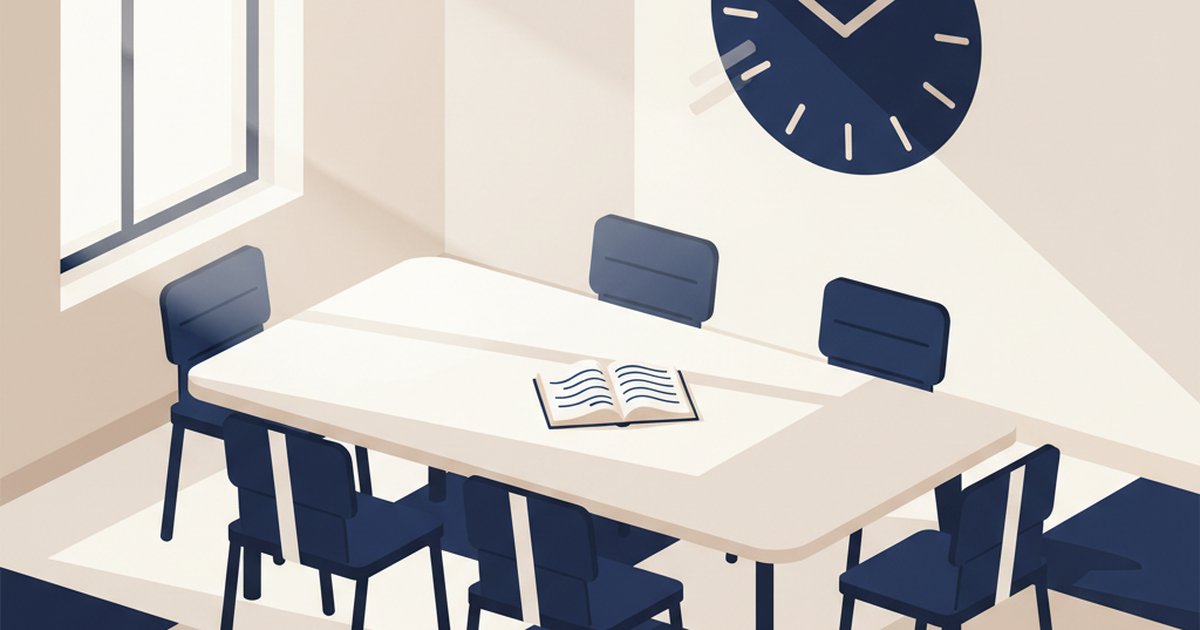 Tavolo da riunione visto dall'alto con sedie vuote e blocco appunti, simbolo dell'attenzione ADHD nei meeting