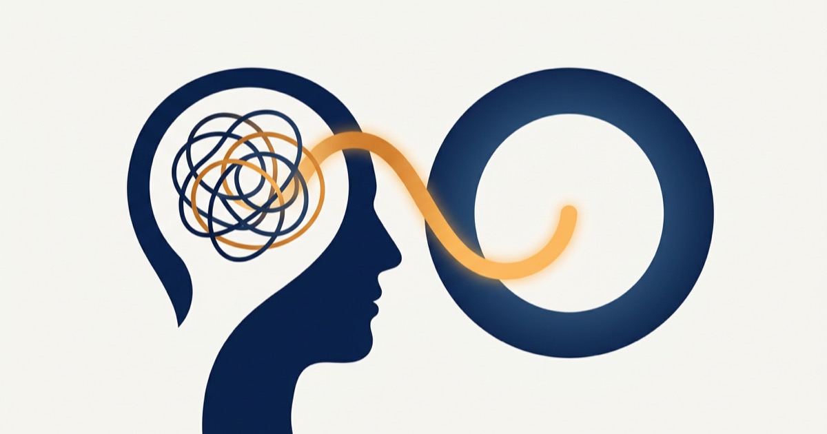 Illustrazione di una mente che passa dal caos all'ordine, simbolo della gestione dell'ADHD