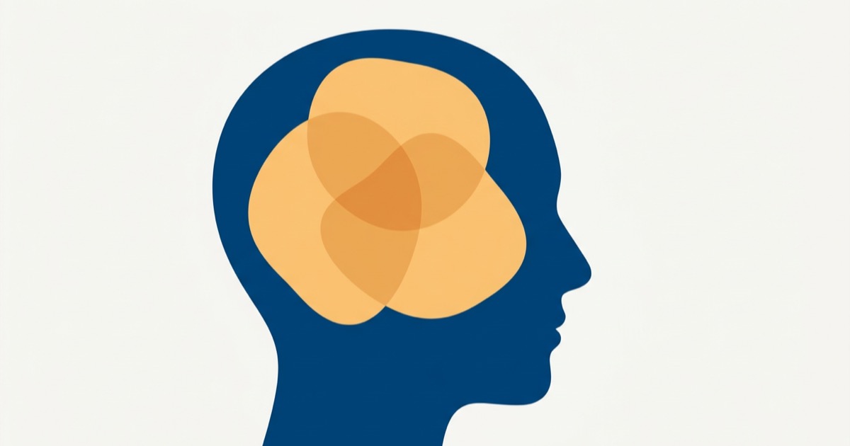 Testa stilizzata con tre forme che rappresentano le componenti dell'ADHD