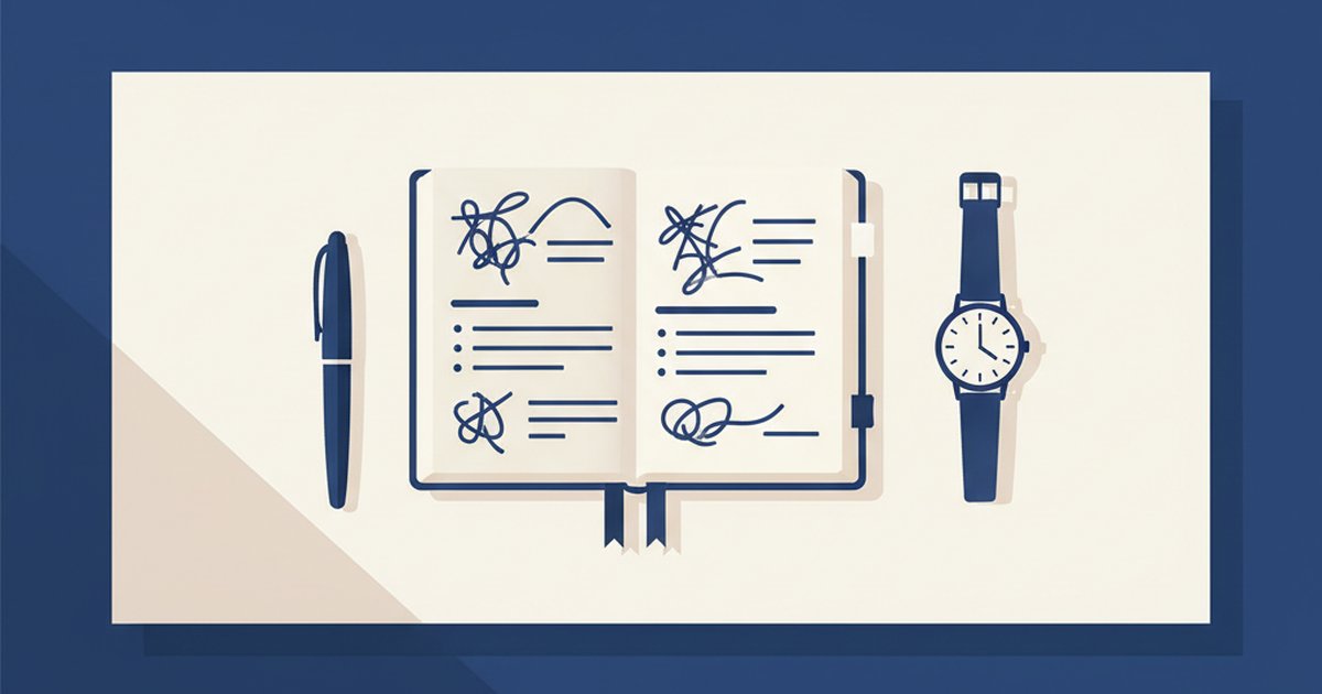 Notebook aperto con note di preparazione e orologio per la visita specialistica