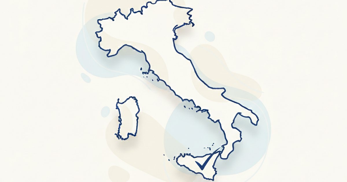 Mappa minimalista d'Italia con check, simbolo del test ADHD italiano